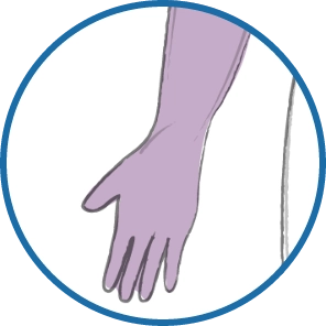 Sketch of hand inside a blue circle, shaded in purple