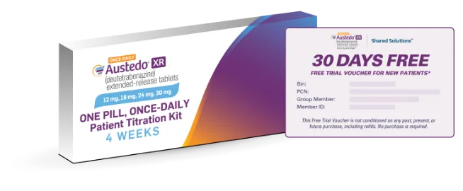 AUSTEDO XR 4 Week Titration Kit and 30-day Free Trial Voucher for new patients.